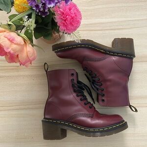 Rare Dr. Martens Clemency burgundy heeled lace up boots